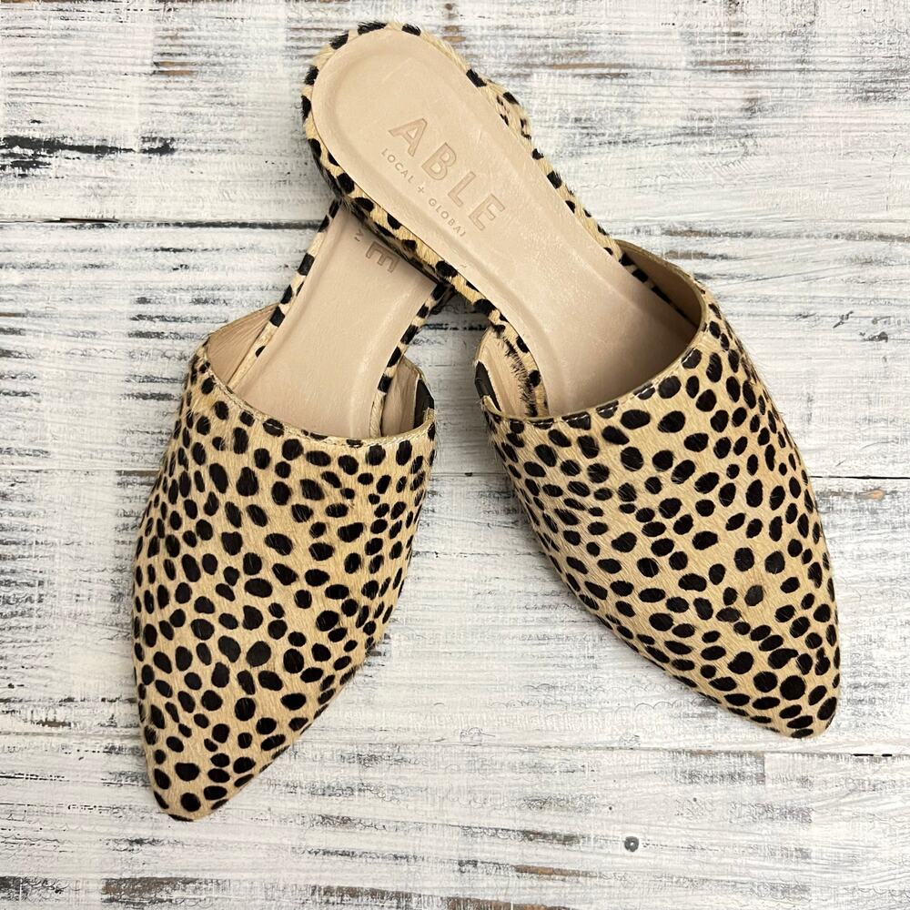 ABLE Local + Global Cheetah Print Calf Hair Leather Mule Flats Women’s 6.5